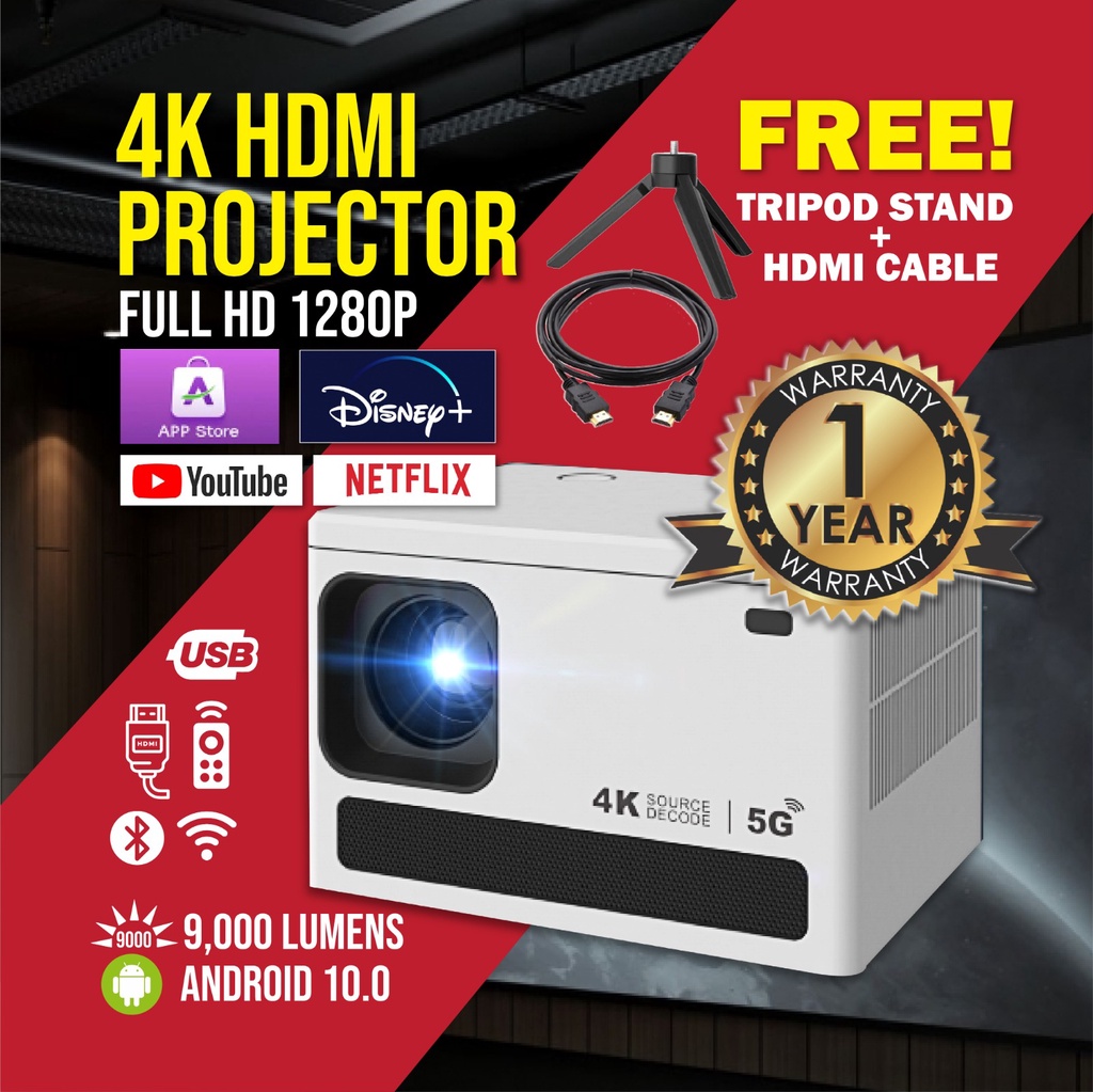 【Built in Netflix/YouTube】Portable Mini Projector LED 4K 1280P Full HD