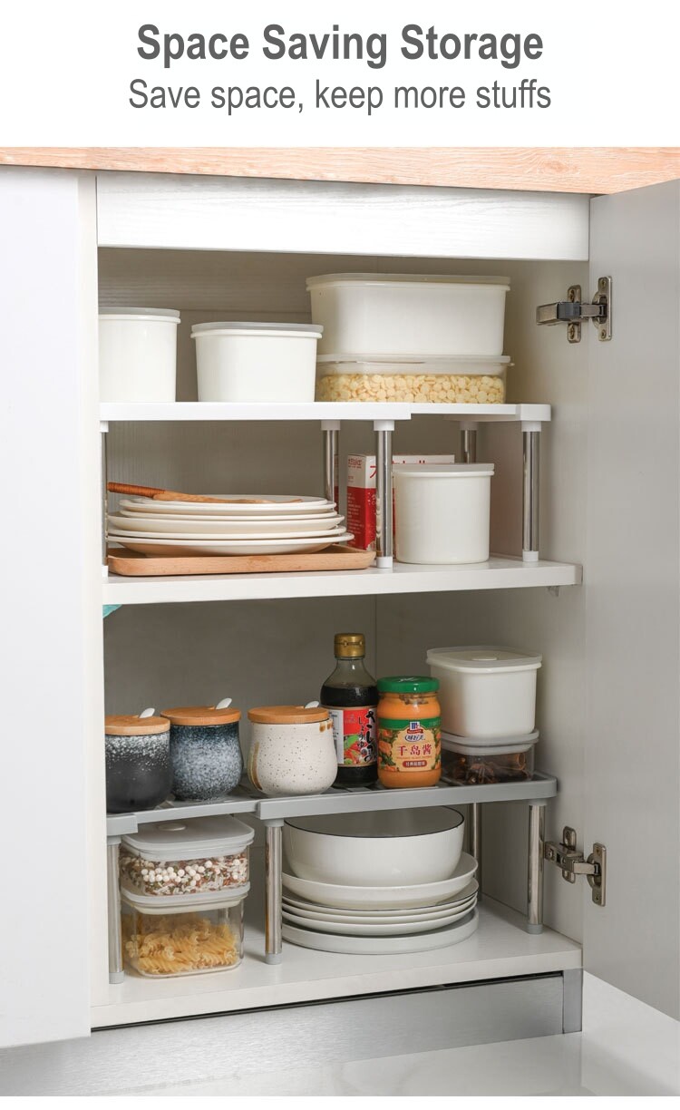 BEULIFE Kitchen Cabinet Expandable 2 Storey Layer Storage Organizer ...