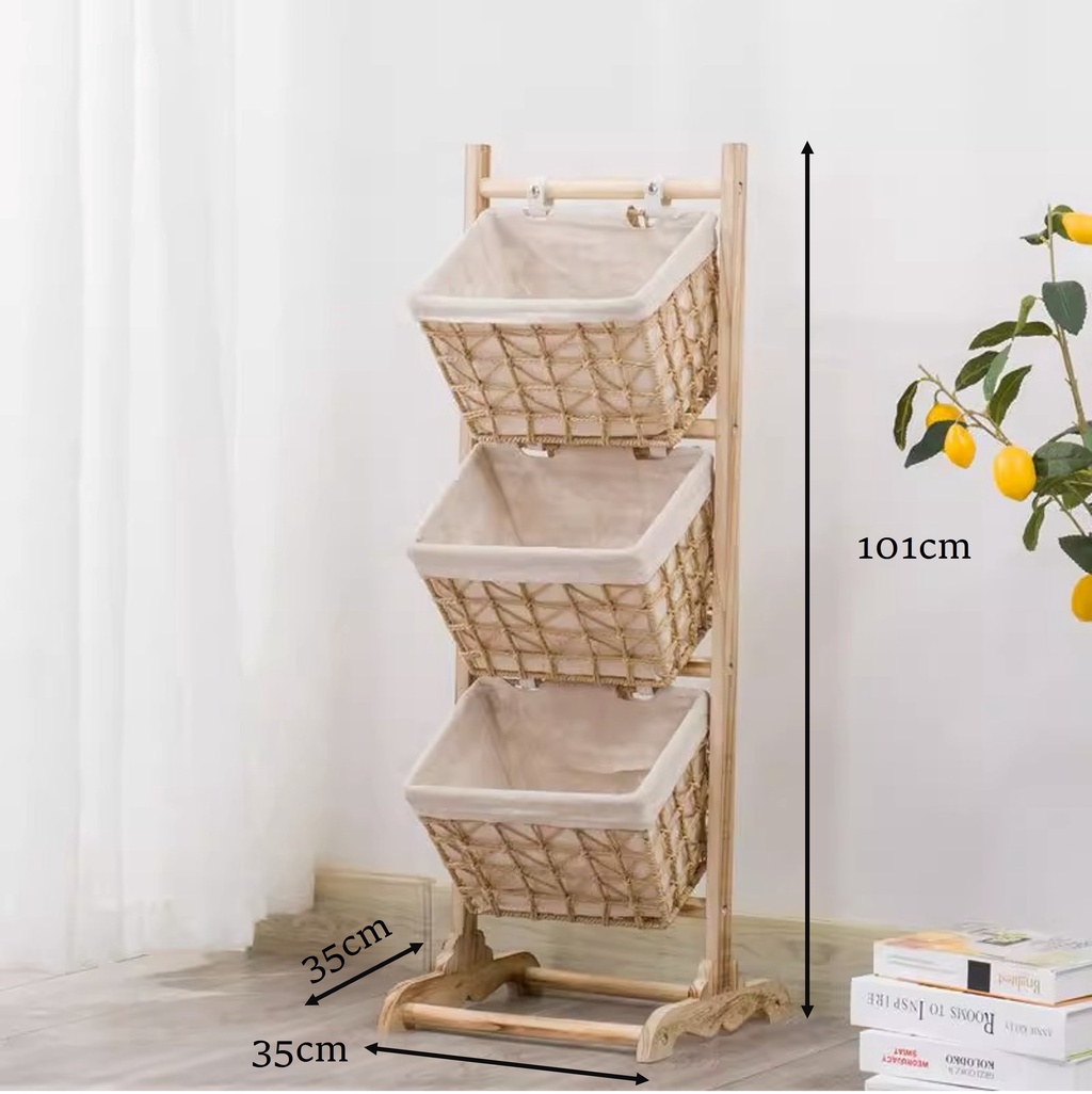 Romantika 2tier 3tier NATURAL WOVEN RACK iron storage basket organizer ...