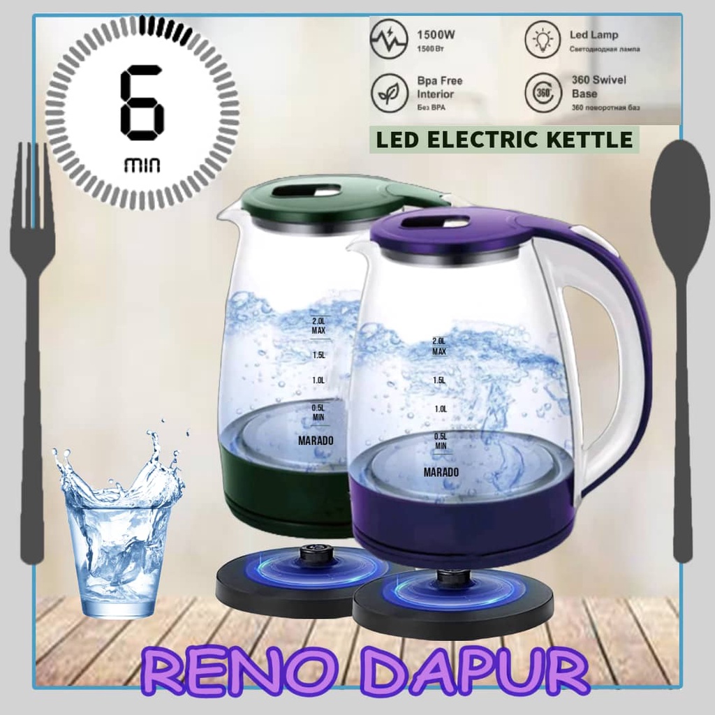 MELNG 1800ml Glass Electric Kettle 1500W Fast Hot Boiling