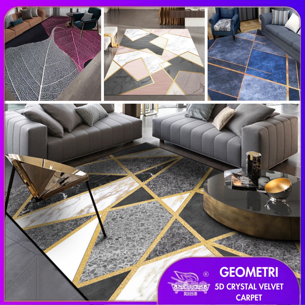 4XL 6XL CARPET VELVET 5D KRISTAL GEOMETRI VIRAL /CARPET DESIGN DAUN ...