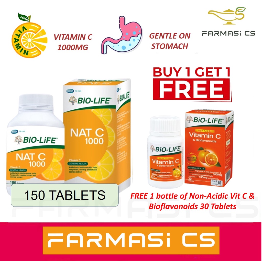 [BUY 1 FREE 1] BioLife Nat C 1000mg 150s FOC NonAcidic Vitamin C