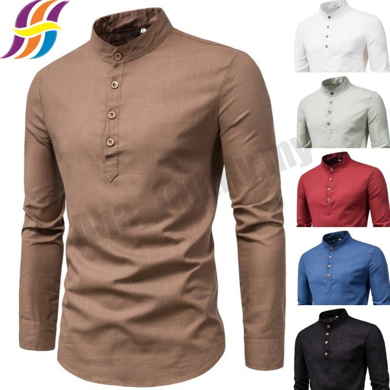 Baju raya 2024 Casual Smart Men shirt Kurta Linen Long sleeved Basic ...