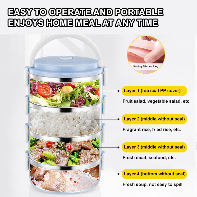GDeal 4 Layer Stainless Steel Lunch Box Insulation Multilayer Thermo ...