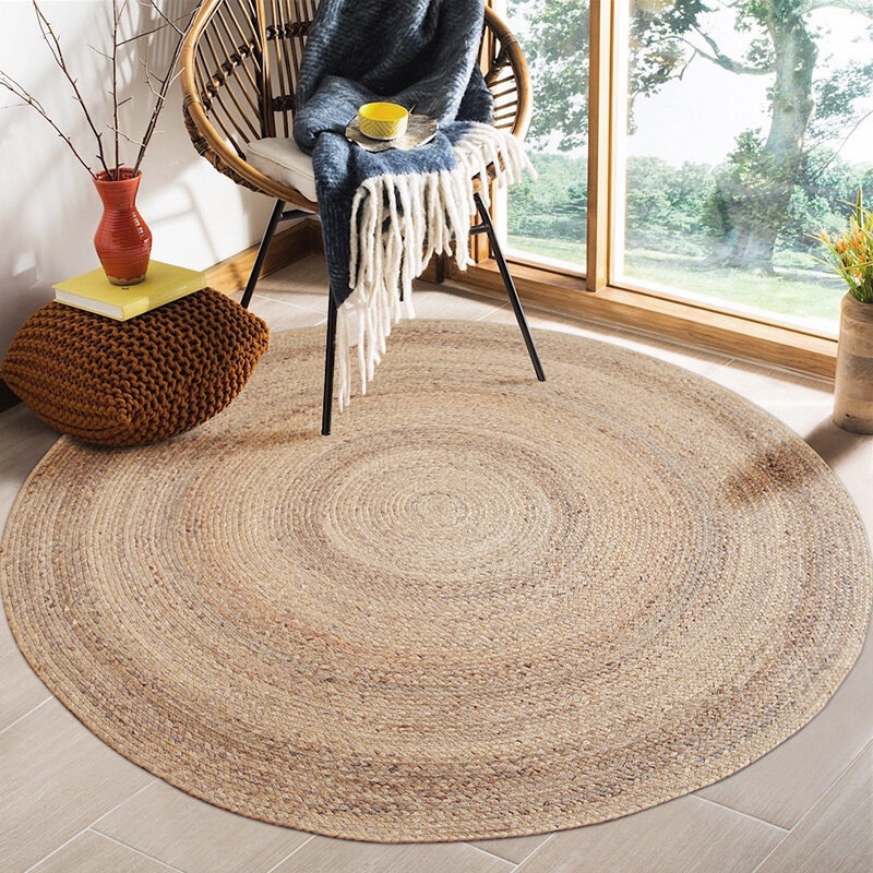 Natural Water Hyacinth Woven Floor Mat Round Rug Coffee Table Nonslip