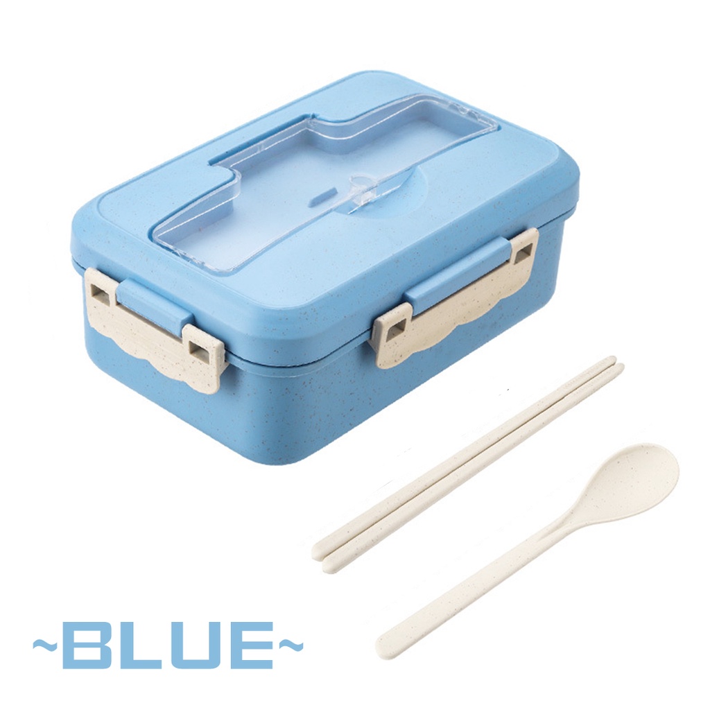 Portable Hermetic Lunch Box 2 Layer Grid Children Student Bento Box with  Fork Spoon Leakproof Microwavable