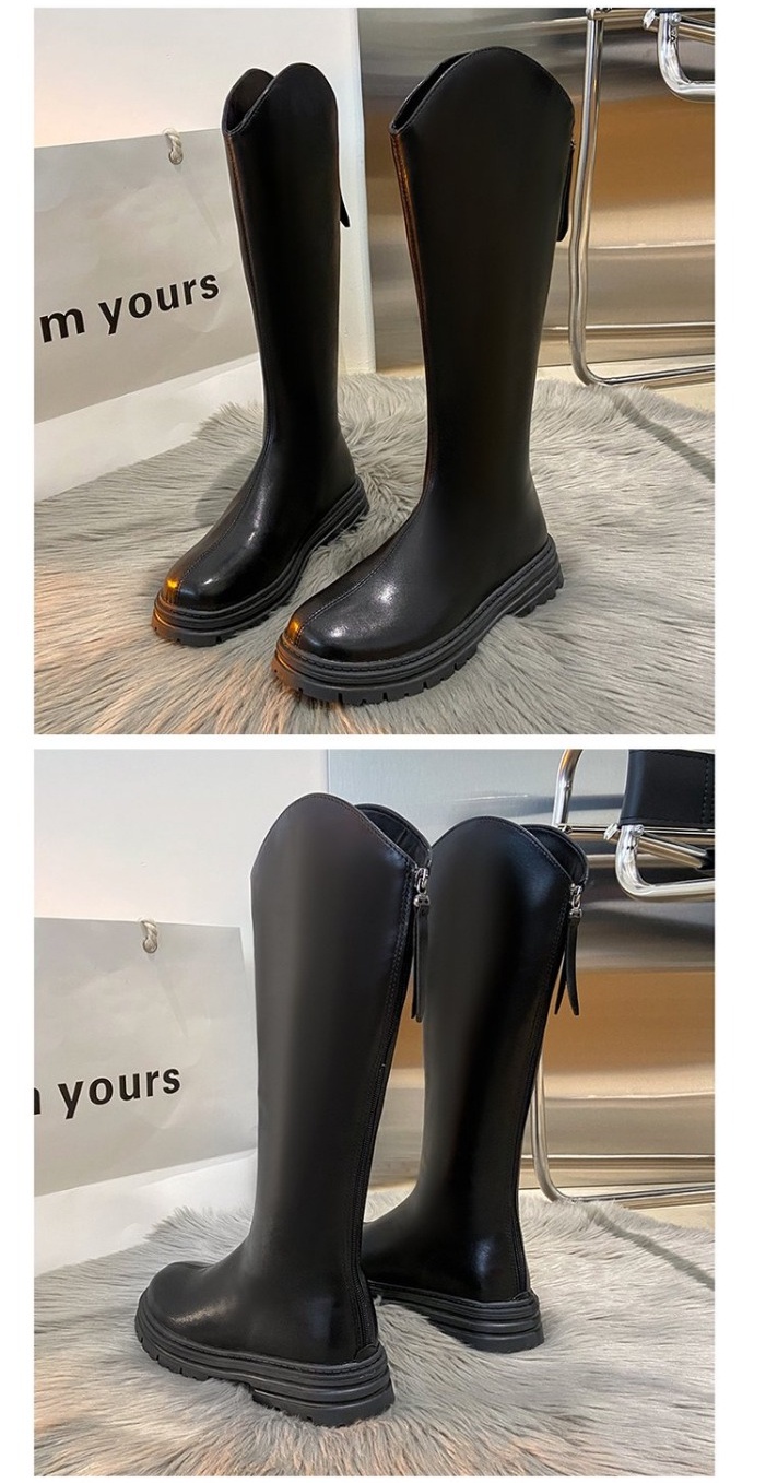 Long Leather Boots Thick Soles Back Zipper Knight Boots for Ladies ...