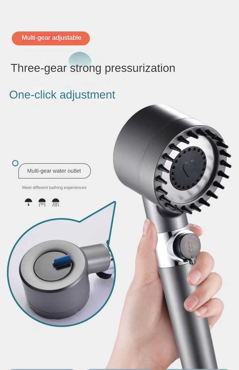 New 3 Modes Adjustable Shower Head High Pressure Water Saving Shower ...