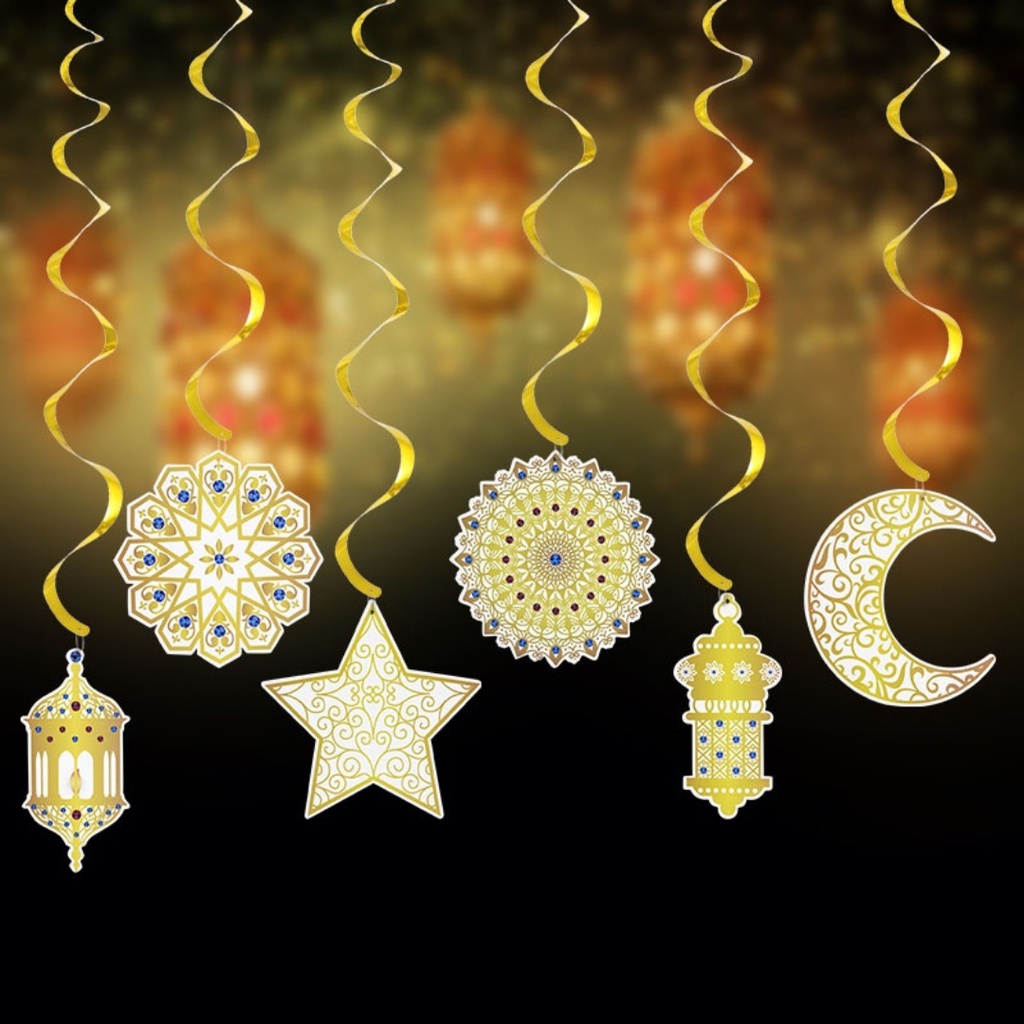 6pcs EID Mubarak Decoration Swirl Banner Star Moon Ceiling Hanging ...