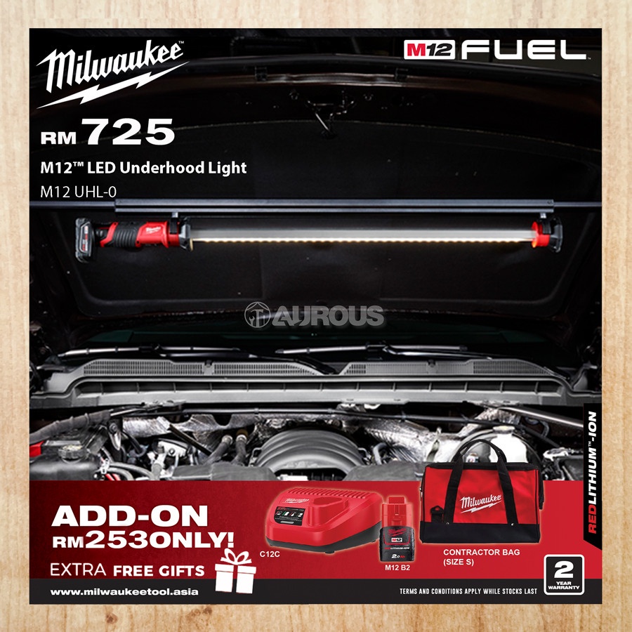 MILWAUKEE M12 LED UNDERHOOD LIGHT (M12 UHL0 / M12 UHL201B) Shopee