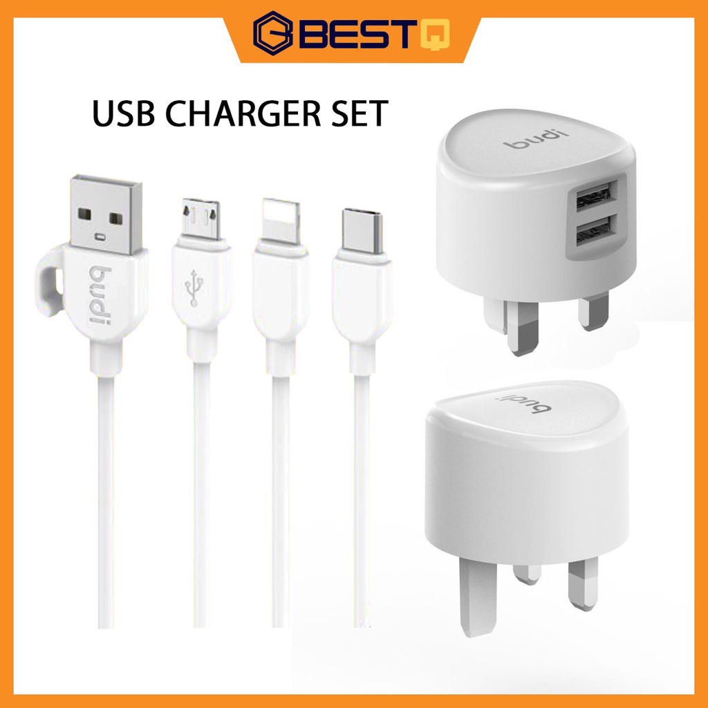 Budi A Charger Dual Usb Ports Fast Charging Adapter With Usb Cable