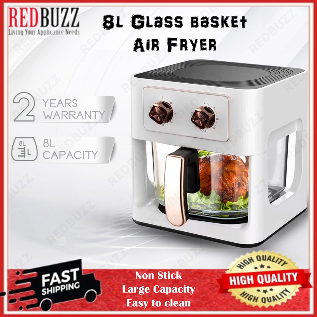 REDBUZZ 8L Glass Basket Air Fryer Oilfree ROHs Free Swiss Thomas