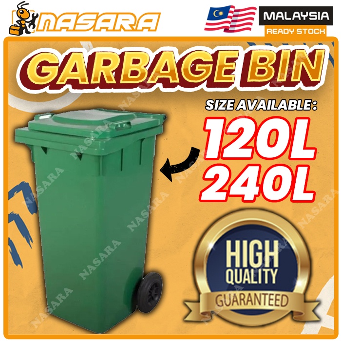 Nasara 120L / 240L Big Green Plastic Dustbin Trash Outdoor Mobile ...