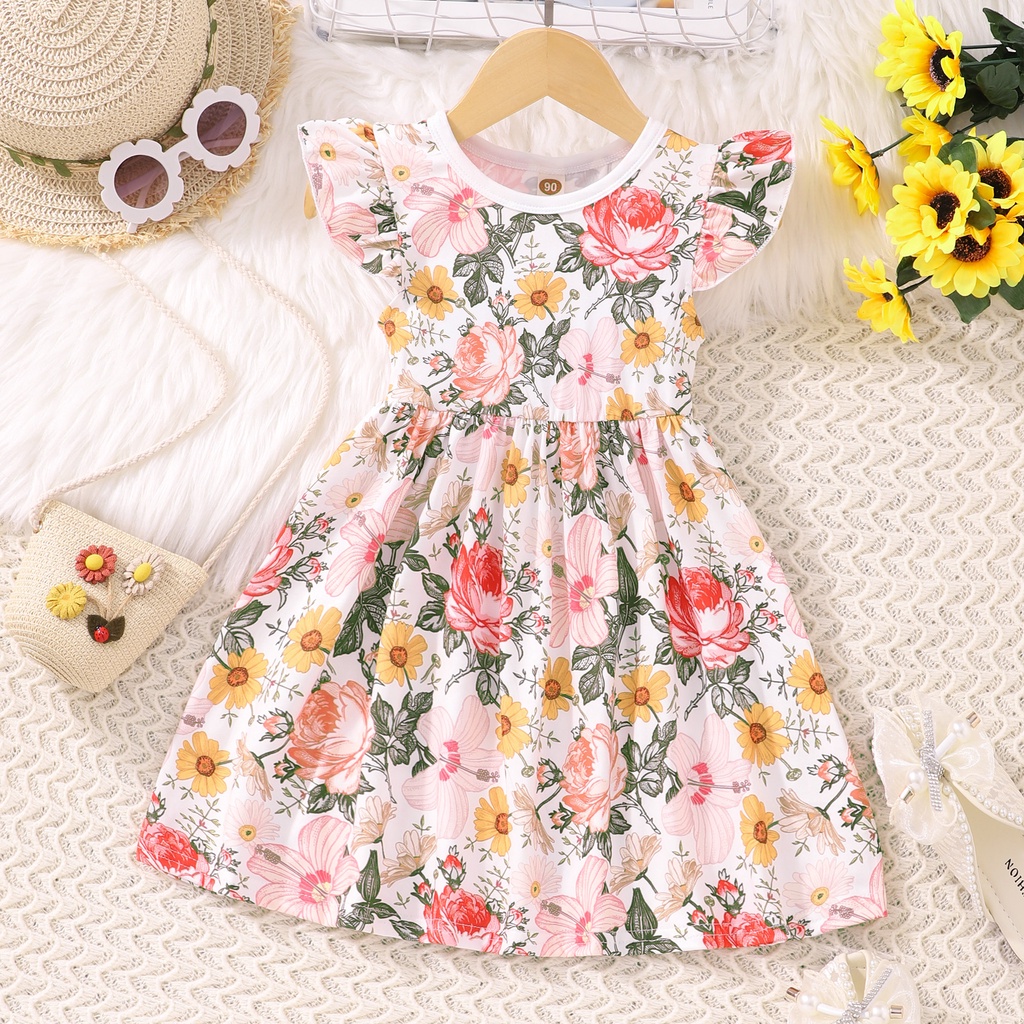 Design Summer Baby Kids Girls Short Sleeves Flowers Pattern Plain Bodysuit