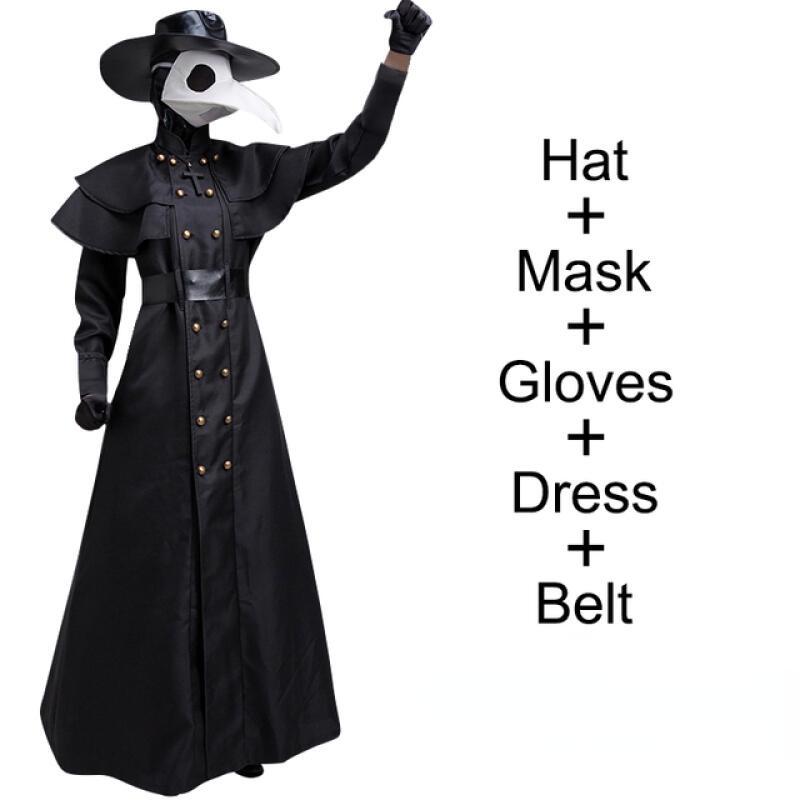 Halloween Medieval Hooded Robe Plague Doctor Costume Mask Hat for Men ...