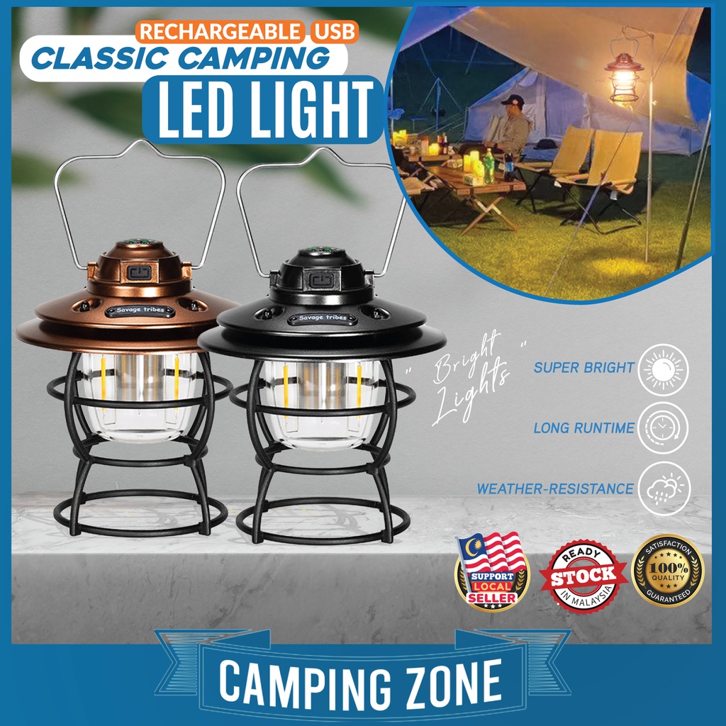 USB Rechargeable Classic Camping LED Light Retro Hanging Table Lantern ...