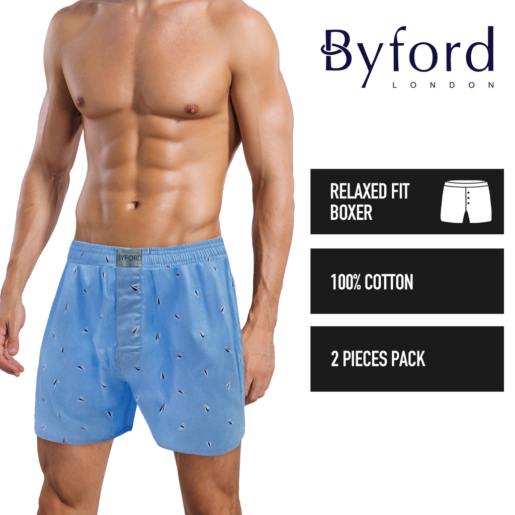 Byford Mens 100% Cotton Boxer Brief Underwear - Assorted Colour (2 Pcs ...