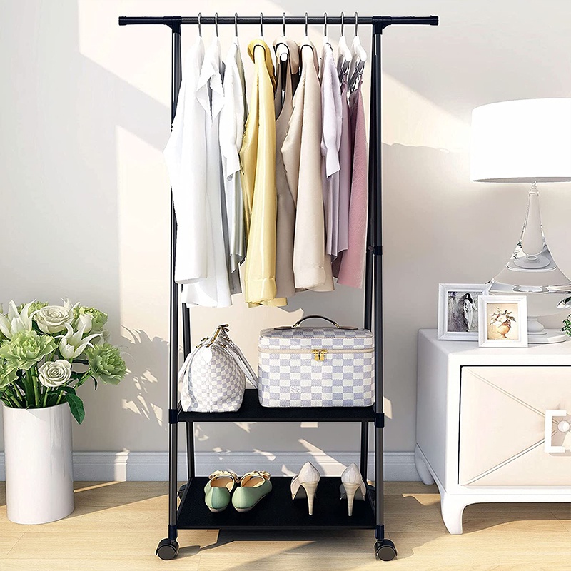 Simple Lockable Wheel Triangle Clothes Hanging Rack Garment Pants Coat ...
