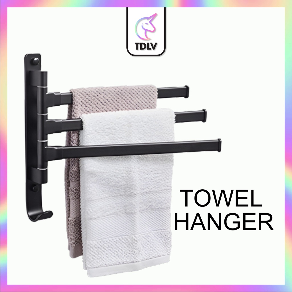 TDLV Bathroom Rotating Towels Rod with Hook Wall Mounted Rustproof