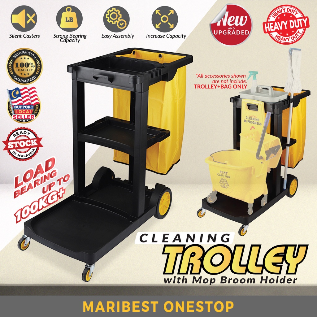 Heavy Duty Cleaning Trolley with Mop Broom Holder Multi Purpose
