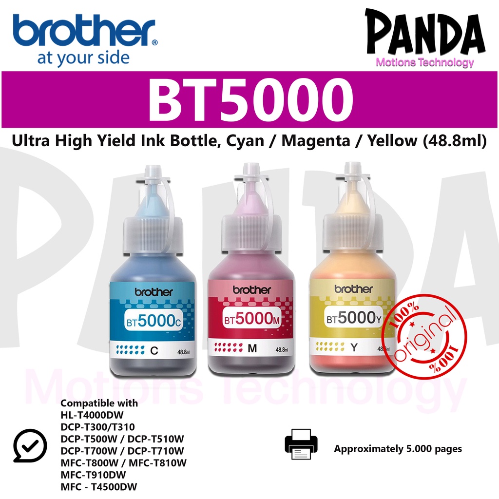 Brother High Yield Ink Bottle BT5000C / BT5000M / BT5000Y (48.8ML ...