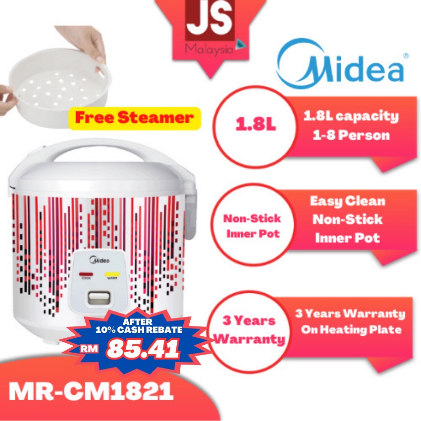 MIDEA 1.8L RICE COOKER MRCM1821 Free Steamer [NONSTICK] Shopee Malaysia