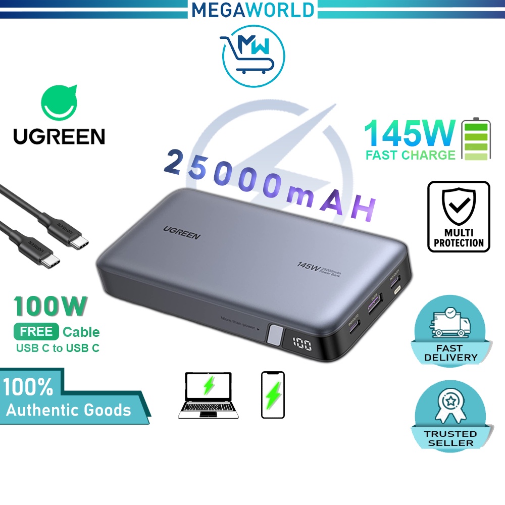 UGREEN 145W 25000mAh Nexode Powerbank USB-C 3 Port PD 3.1 Fast Charging ...