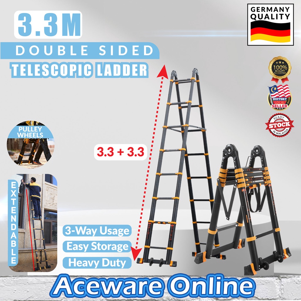 3.3M Double Sided Telescopic Ladder Extendable Foldable Portable ...