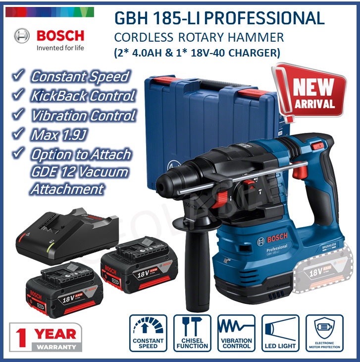 Bosch 18v Gbh 185 Li Brushless Cordless Sds Rotary Hammer With Anti