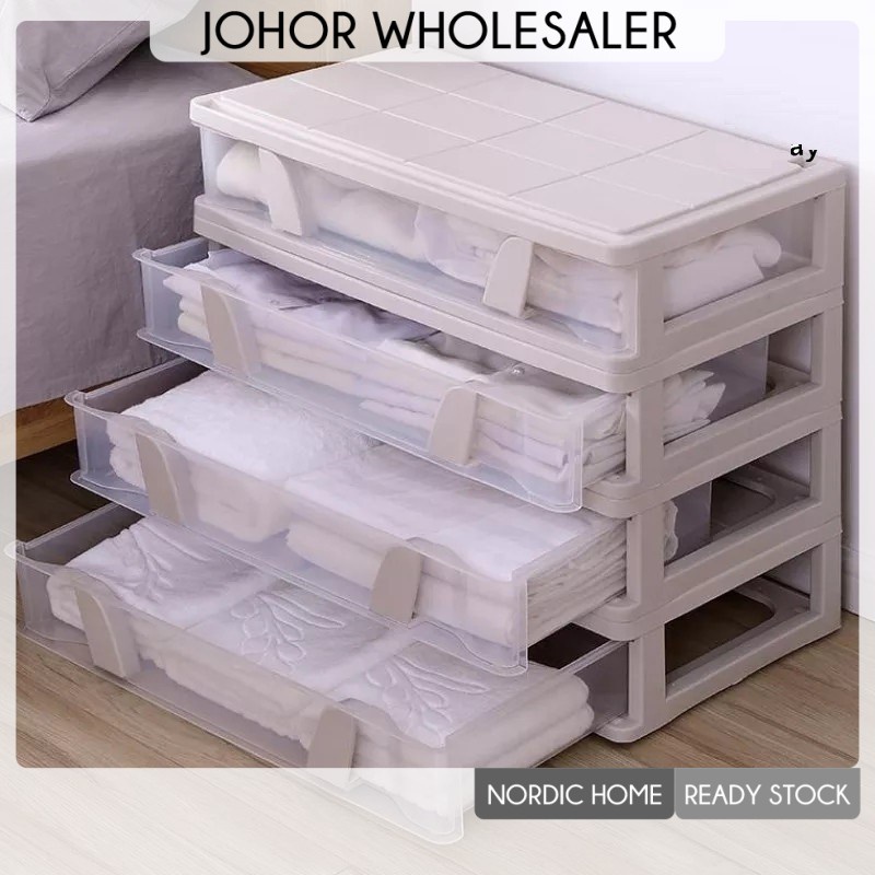 【NordicHome】Bed bottom storage box plastic drawer type storage box with ...
