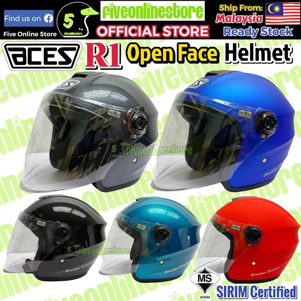 ACES R1 Open Face Helmet With Siap Clear Visor Topi Keledar Matt ...