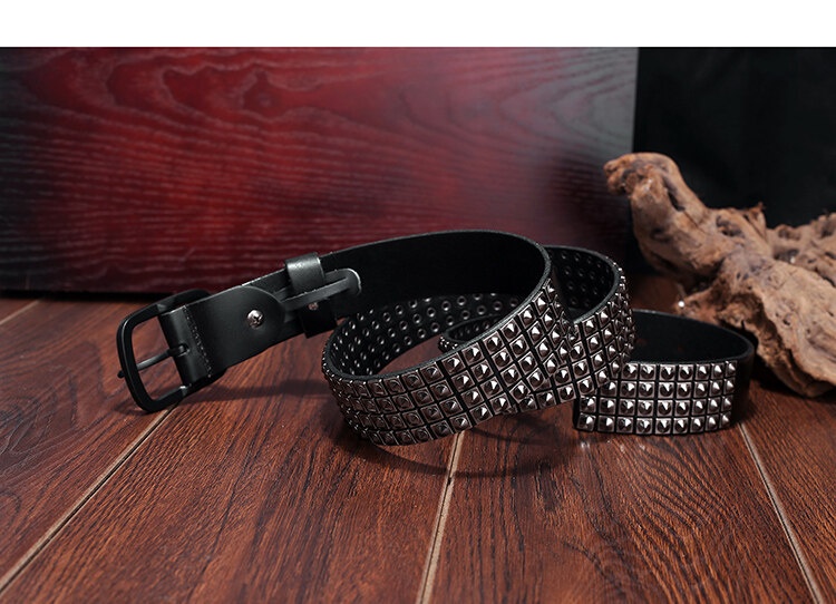 2023 Luxury Metal Rivet Punk Hip-Hop Belt NEW Genuine Leather mens ...