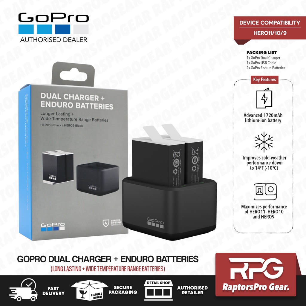 GoPro Dual Charger Enduro Battery Hero 12/11/10/9 Black
