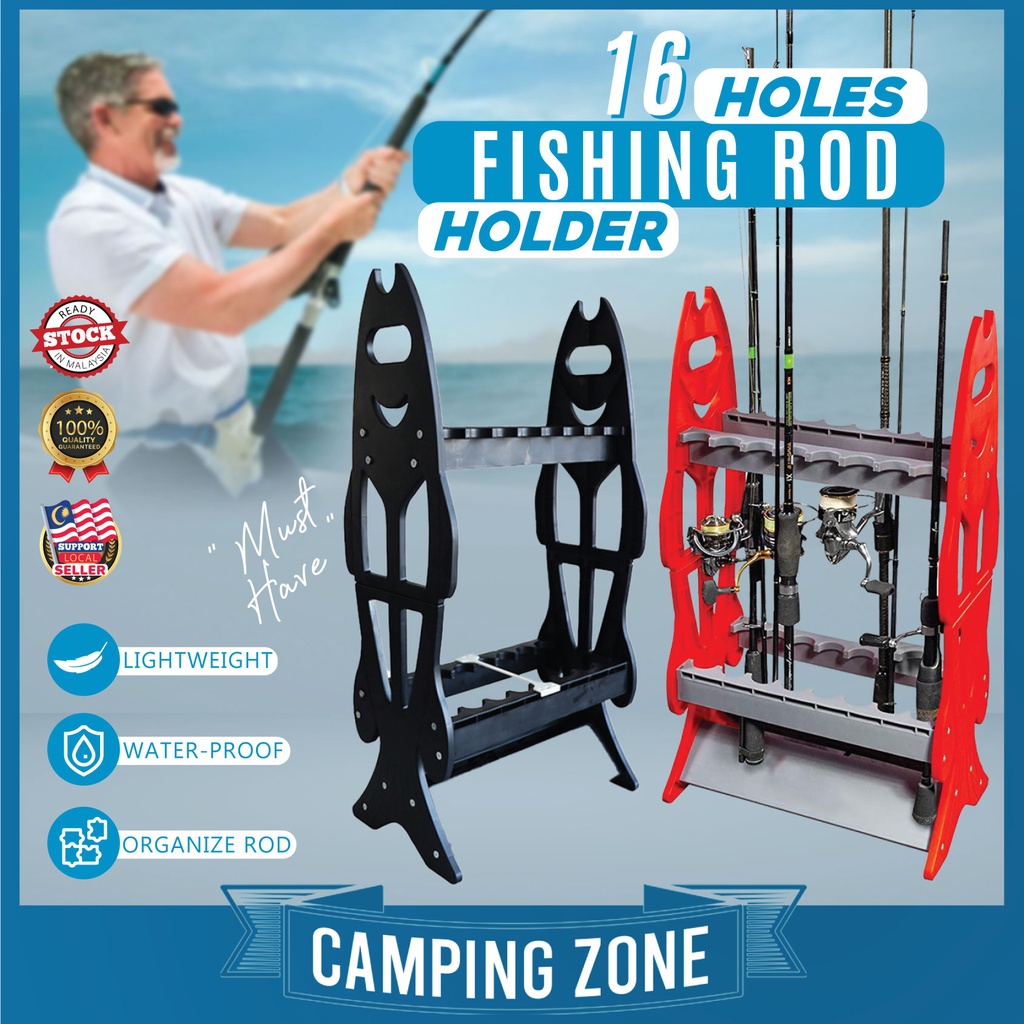 16 Holes Fishing Rod Holder Stand Rack Fishing Tool Equipment ...