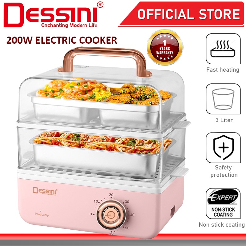 Dessini Italy Non-Stick Stainless Steel Electric Rice Cooker (3L ...