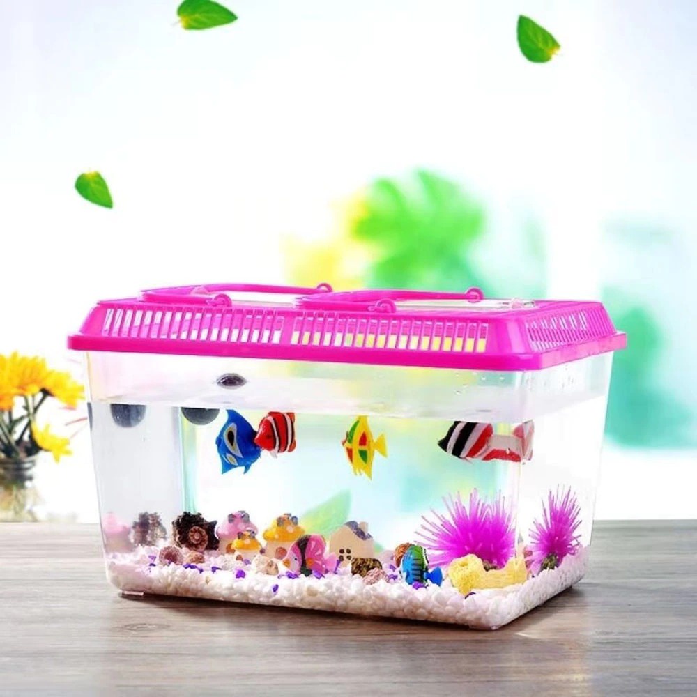Portable Plastic Fish Tank Aquarium Betta Guppy Turtle Bekas Ikan ...