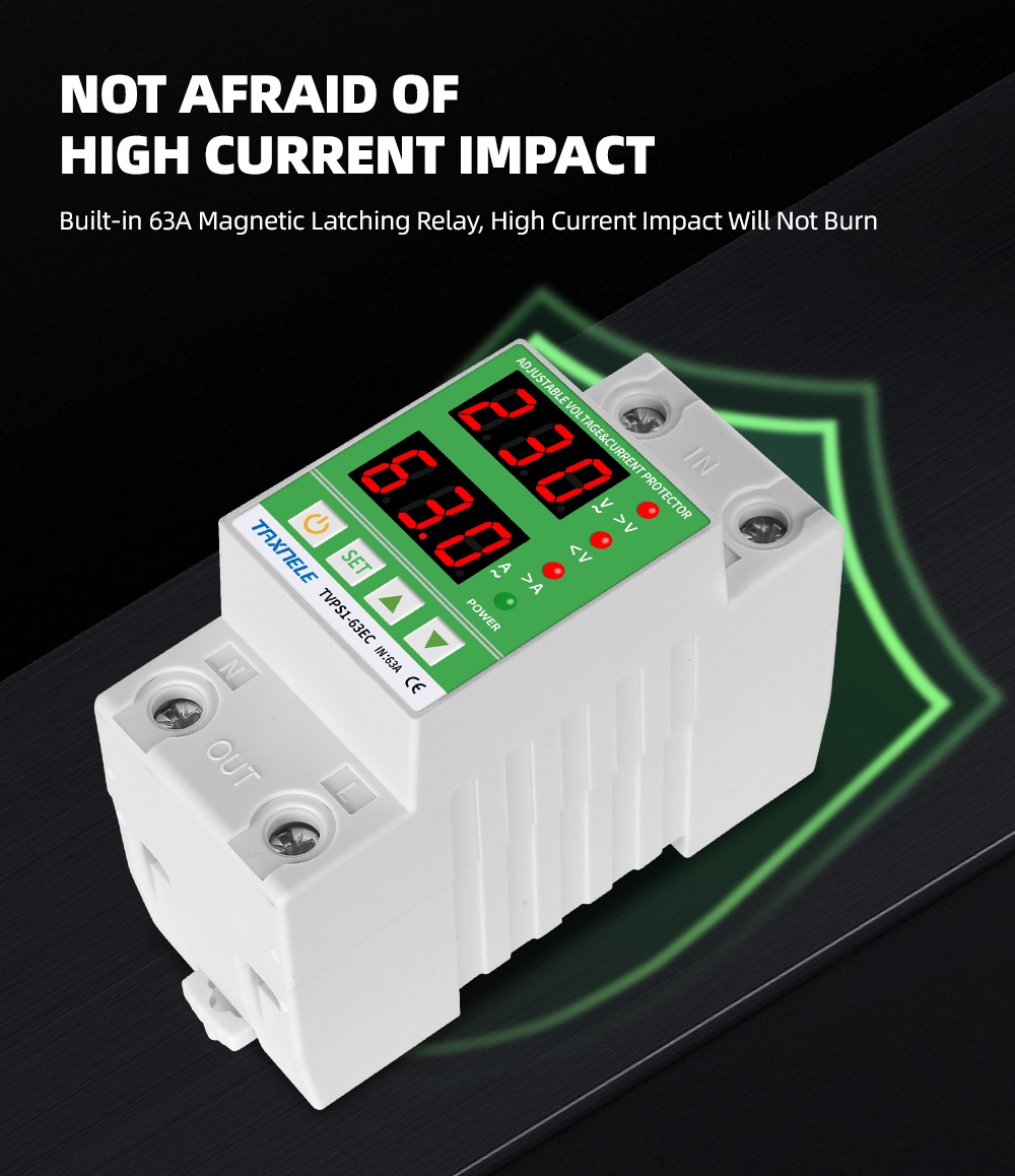 40A 63A 80A 220V 230V Adjustable Over Voltage Current and Under Voltage ...
