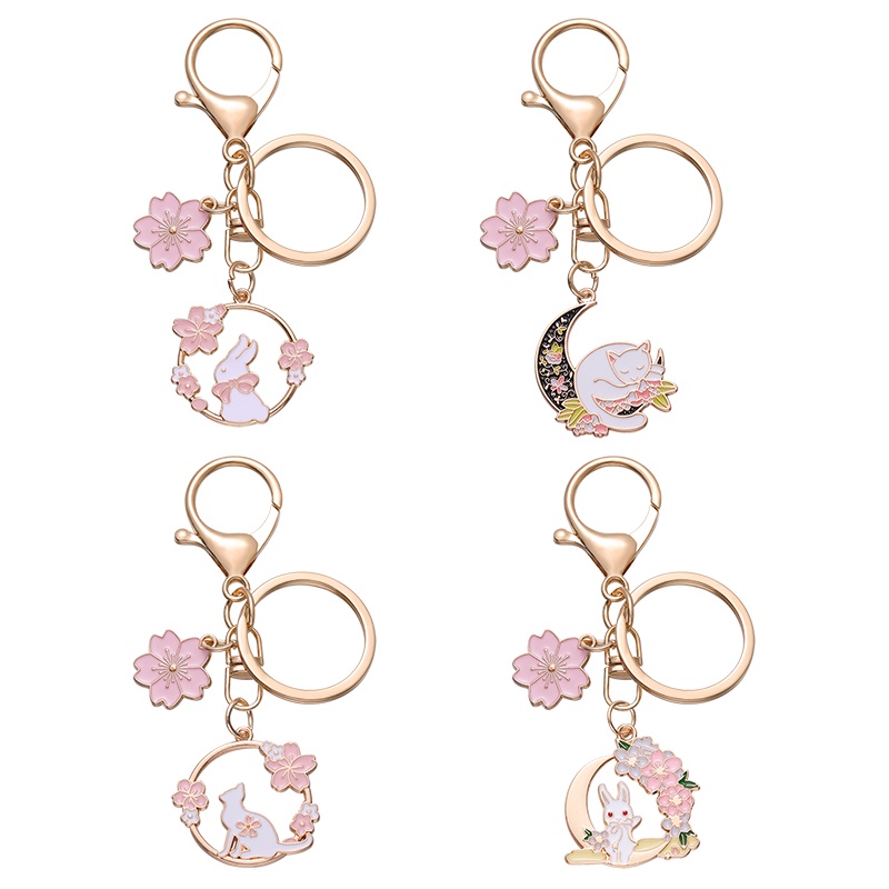 Cartoon Sakura Moon Cat Rabbit Keychain for Girls Women Cute Bunny Cat ...