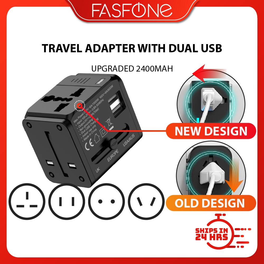 Universal Adapter Worldwide Travel Adapter with Built in Dual USB