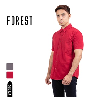 Forest Cotton Woven Short Sleeve Mandarin Collar Plain Men Shirt