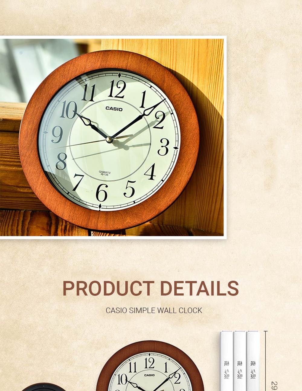 CASIO CLOCK IQ-126 Wall Clock Wood Grain Movement Silent Wall Clock ...