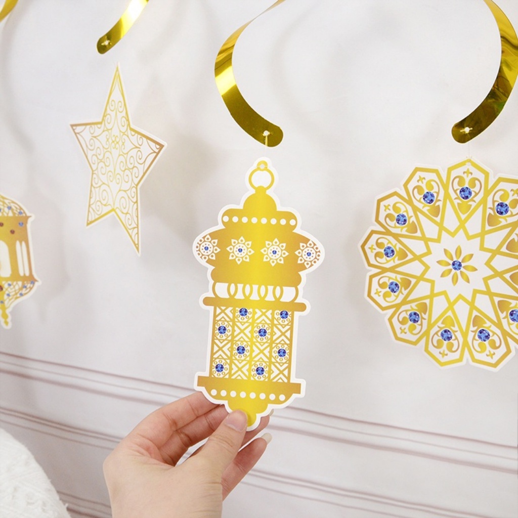 6pcs EID Mubarak Decoration Swirl Banner Star Moon Ceiling Hanging ...