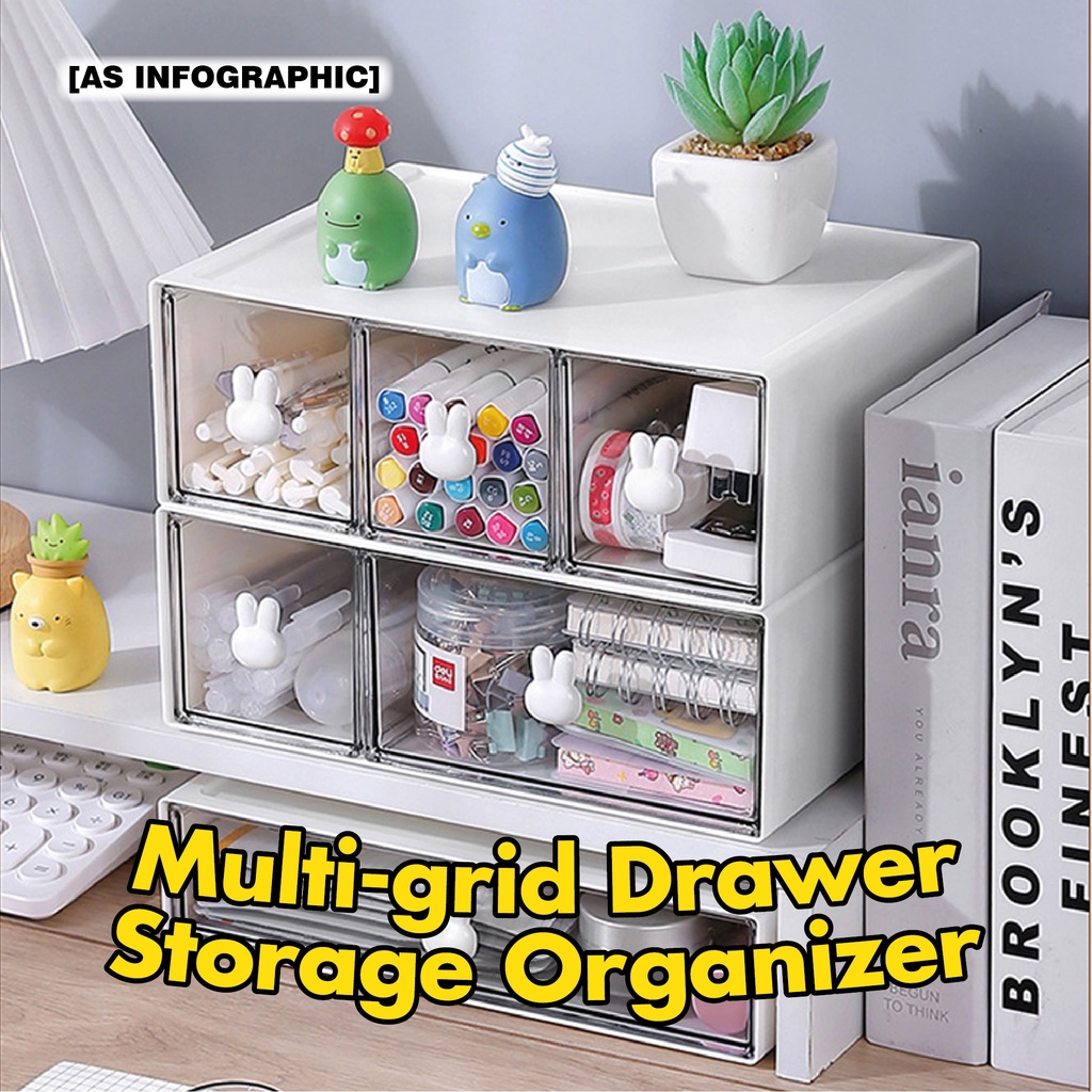 [BC] Multi-grid Stationery Transparent Drawer Small Accessory Desk ...