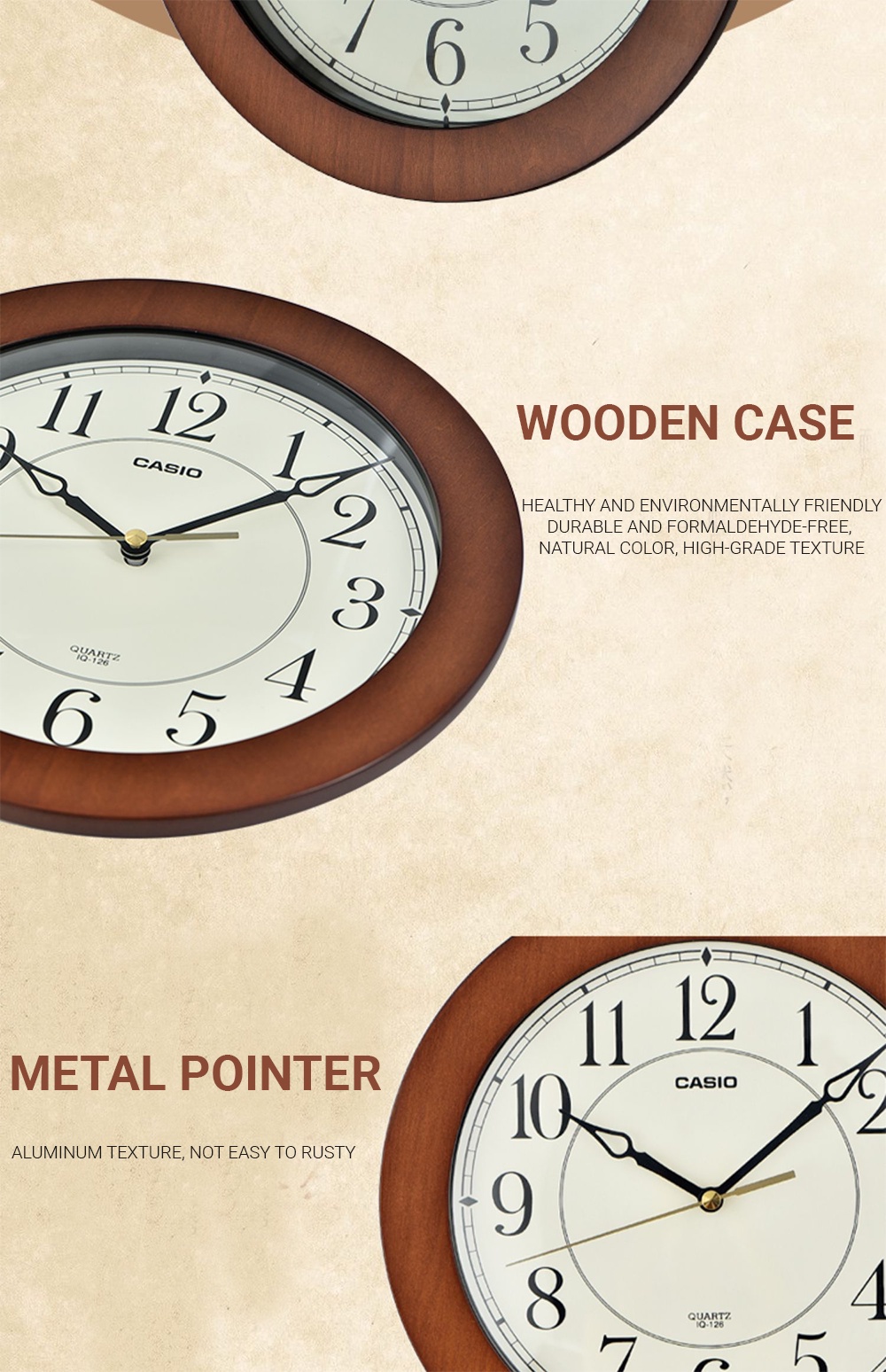 CASIO CLOCK IQ-126 Wall Clock Wood Grain Movement Silent Wall Clock ...