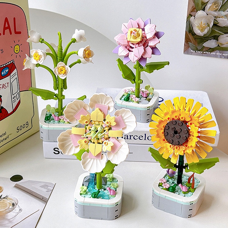 Eternal Flower Building Block Toy with Vase Table Plants Flowers Potted ...