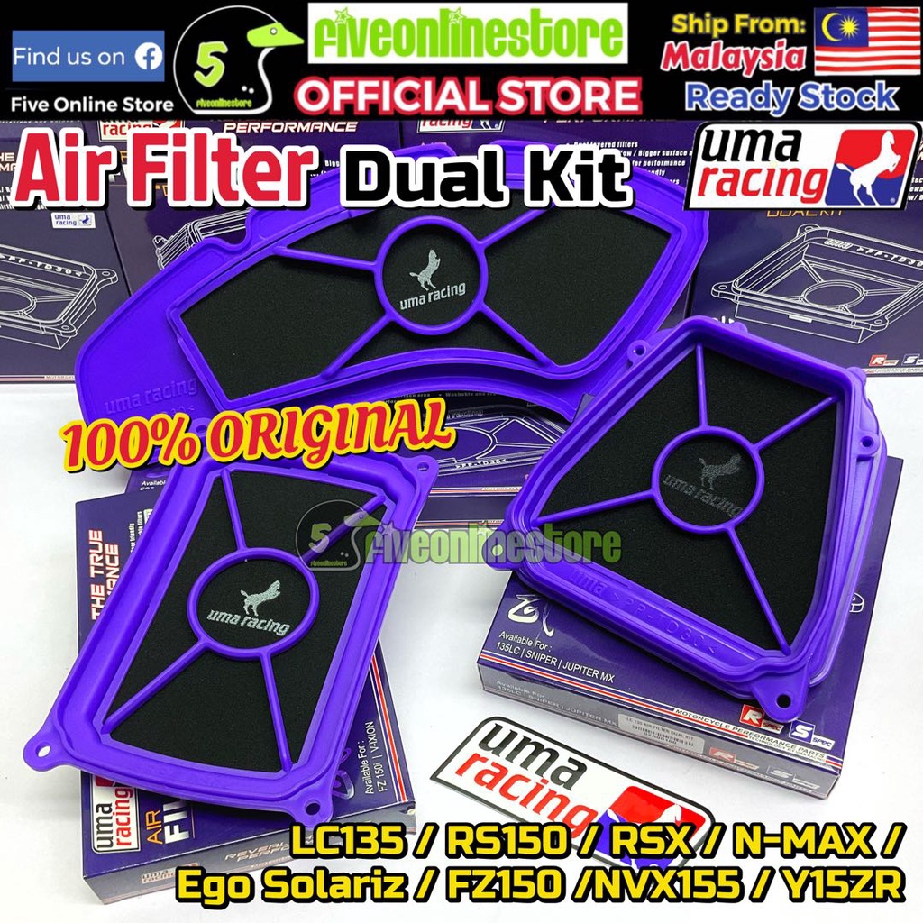 UMA Racing Air Filter Dual Kit LC135 Y15ZR Y16ZR NMAX RS150 RSX FZ150i NVX155 EGO Solariz Vario