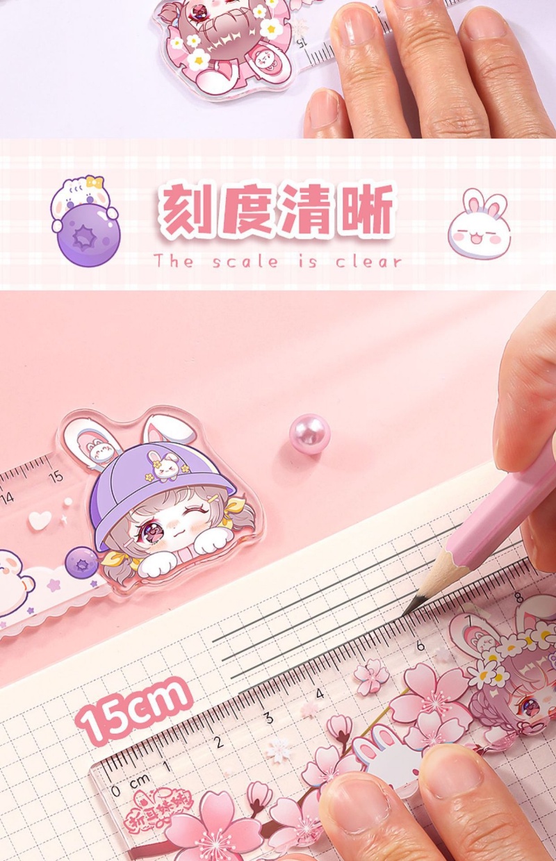 1pcs Cute Cartoon Rabbit Ear Girl Shape Ruler 15cm Wave Ruler Student ...