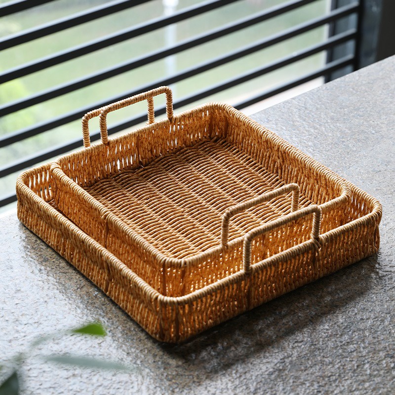 Romantika Plastic Woven Tray High quality pp rattan basket home storage ...