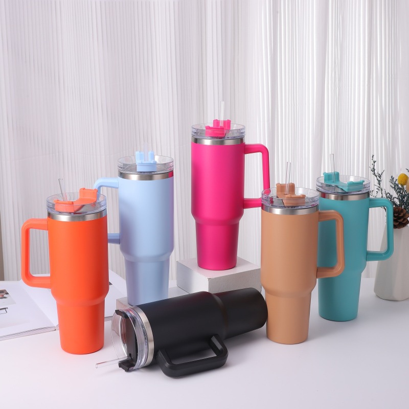 Large Capacity Water Bottle with Handle and Straw Lid Insulated Reusable  Stainless Steel Travel Mug Coffee Cup 1200ml 40oz