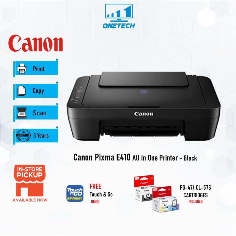 Canon Pixma E410 All in One Inkjet Printer - Print/Scan/Copy [Free RM30 E-Wallet Credit]